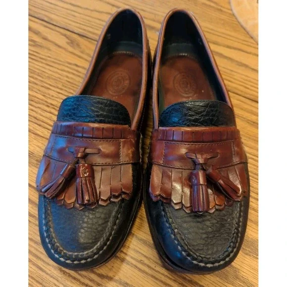 H.S. Trask Brown / Black Men's US 8M Brazil Leather Kiltie Tassel Loafers Shoes